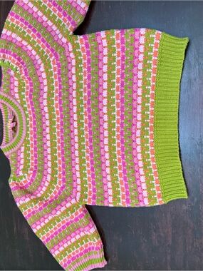 THML Pink, Green & Orange Striped Knit Crewneck Sweater